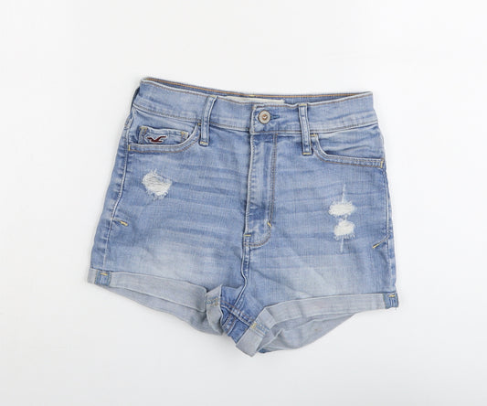 Hollister Womens Blue Cotton Hot Pants Shorts Size 8 L3 in Regular Button - Distressed
