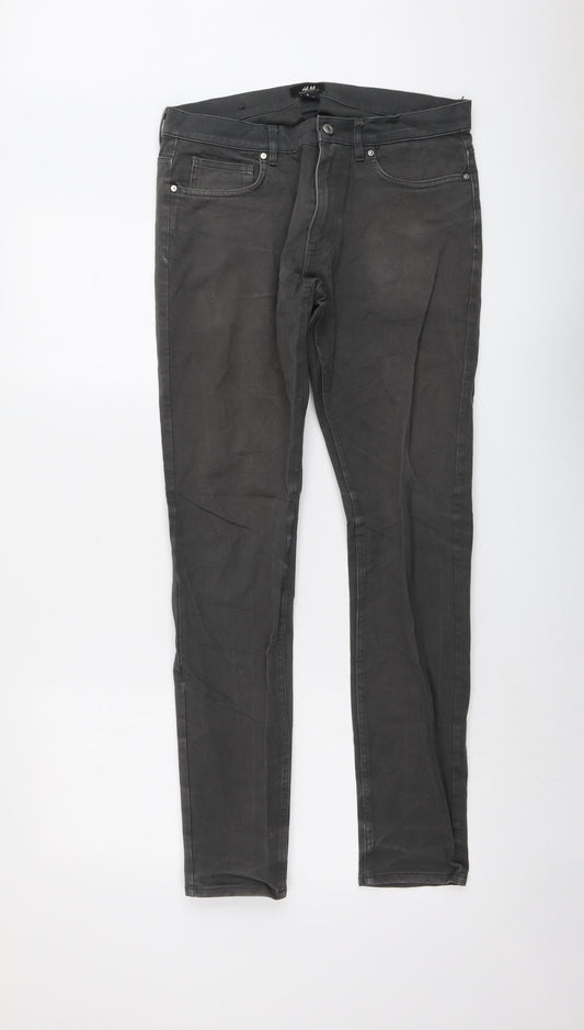 H&M Mens Grey Cotton Skinny Jeans Size 30 in L30 in Regular Button
