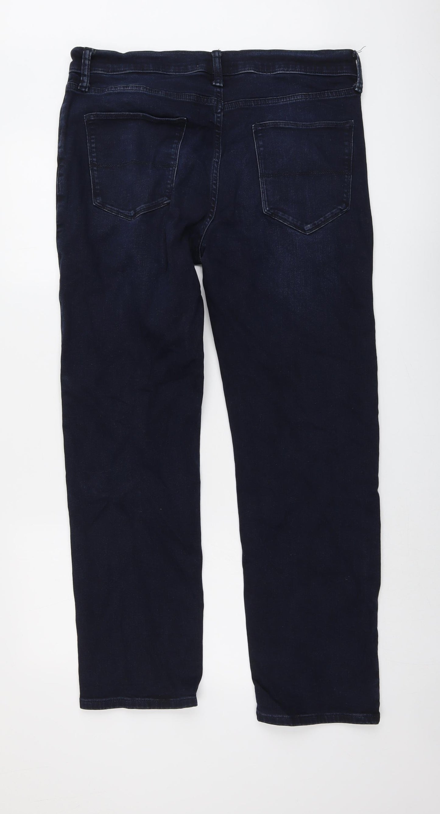 Marks and Spencer Mens Blue Cotton Straight Jeans Size 34 in L32 in Regular Button