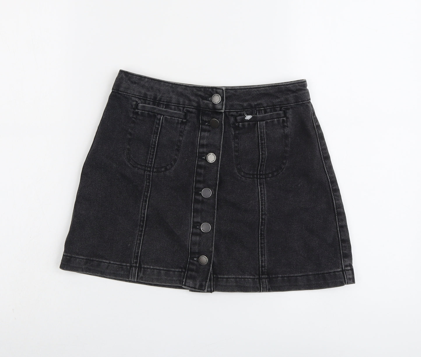 Topshop Womens Grey Cotton Mini Skirt Size 6 Button