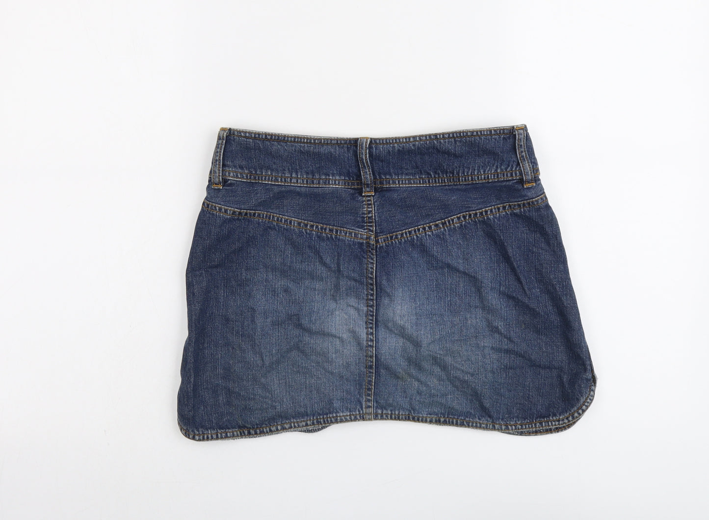 H&M Womens Blue Cotton Mini Skirt Size 6 Button