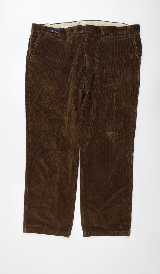 Marks and Spencer Mens Brown Cotton Trousers Size 40 in L29 in Regular Button