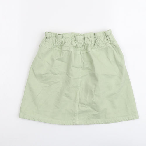 Zara Girls Green Cotton Mini Skirt Size 11-12 Years Regular Button