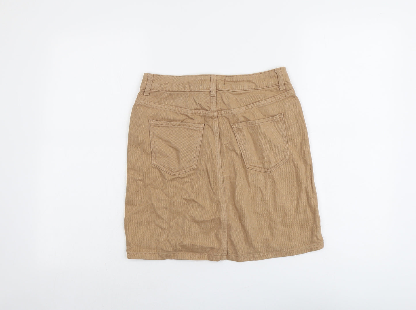 New Look Womens Beige Cotton A-Line Skirt Size 8 Button