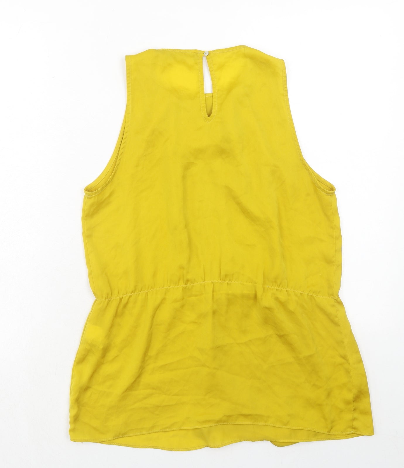 Zara Womens Yellow Polyester Basic Blouse Size S Round Neck - Front Pleat Detail