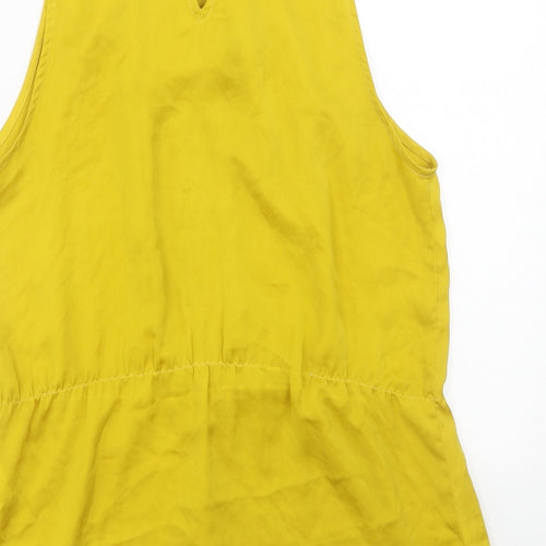 Zara Womens Yellow Polyester Basic Blouse Size S Round Neck - Front Pleat Detail