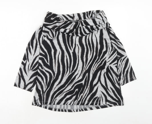 Marks and Spencer Womens Grey Animal Print Polyester Basic Blouse Size 18 Roll Neck - Zebra Print