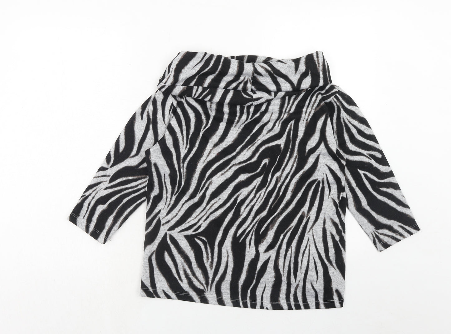 Marks and Spencer Womens Grey Animal Print Polyester Basic Blouse Size 18 Roll Neck - Zebra Print