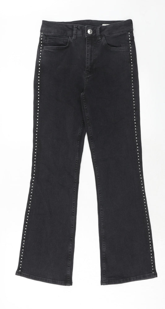 Marks and Spencer Womens Black Cotton Bootcut Jeans Size 8 Regular Zip
