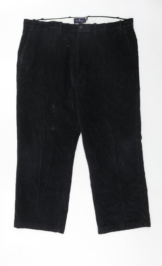 Marks and Spencer Mens Black Cotton Trousers Size 40 in L29 in Regular Zip