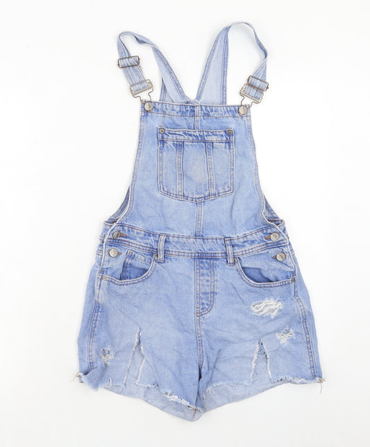 New Look Girls Blue Cotton Dungaree One-Piece Size 13 Years Button - Distressed