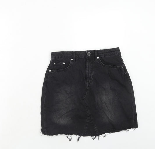H&M Womens Black Cotton A-Line Skirt Size 8 Zip
