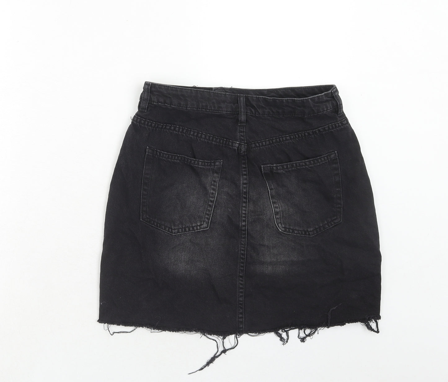 H&M Womens Black Cotton A-Line Skirt Size 8 Zip