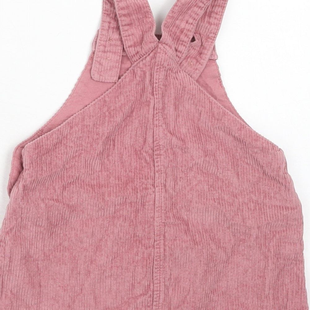 NEXT Girls Pink Cotton Pinafore/Dungaree Dress Size 2 Years Square Neck Button