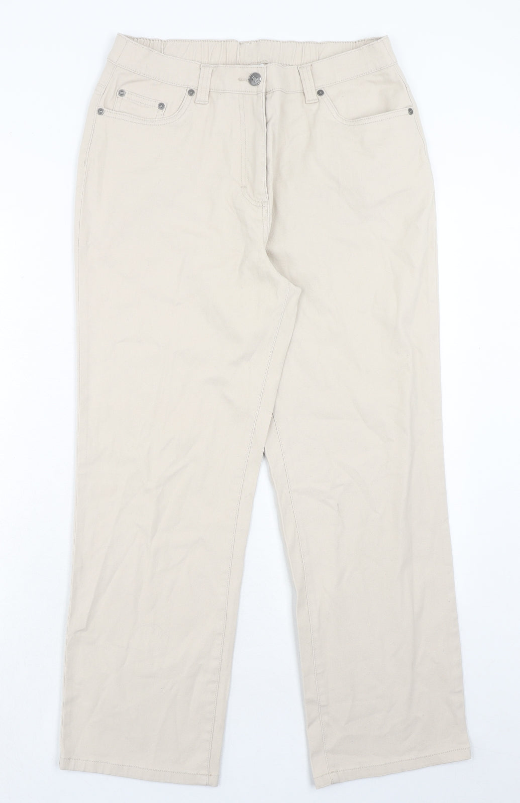 Damart Womens Beige Cotton Straight Jeans Size 12 Regular Zip