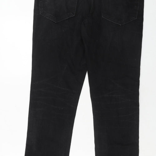 River Island Mens Black Cotton Straight Jeans Size 34 in L32 in Slim Button