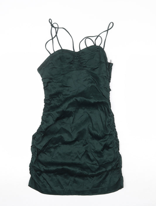 Zara Womens Green Viscose Slip Dress Size M Sweetheart Zip