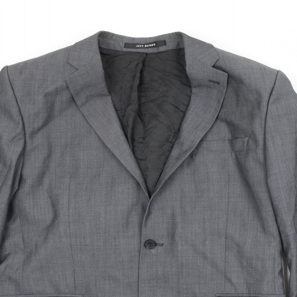 Jeff Banks Mens Grey Polyester Jacket Suit Jacket Size 44 Regular