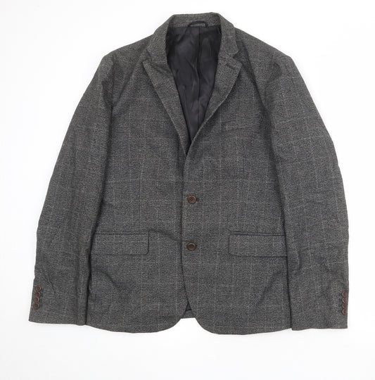 Esprit Mens Grey Plaid Wool Jacket Blazer Size 44 Regular