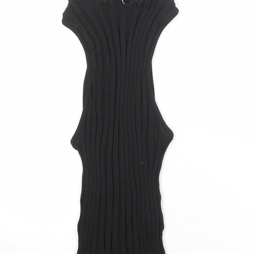 Zara Womens Black Polyester Basic Blouse Size L Square Neck - Ribbed