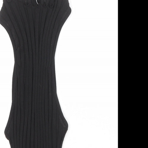 Zara Womens Black Polyester Basic Blouse Size L Square Neck - Ribbed