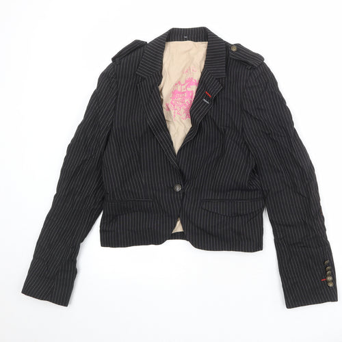 River Island Womens Black Pinstripe Linen Jacket Blazer Size 10 - Five-Button Jacket Sleeve