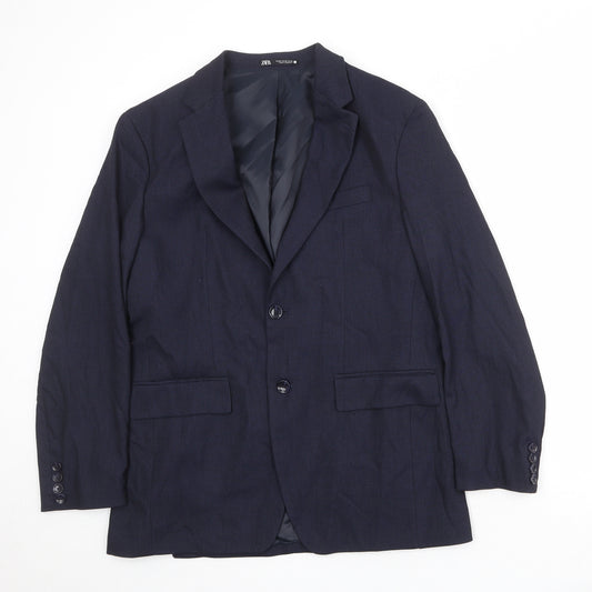 Zara Mens Blue Polyester Jacket Suit Jacket Size 40 Regular