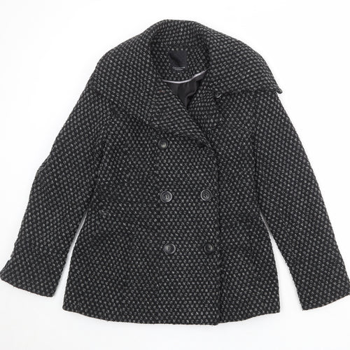 Debenhams Womens Black Geometric Pea Coat Coat Size 12 Button