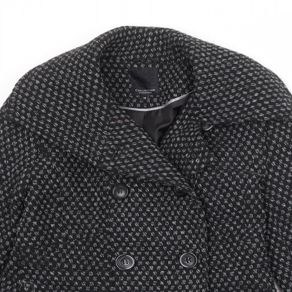 Debenhams Womens Black Geometric Pea Coat Coat Size 12 Button