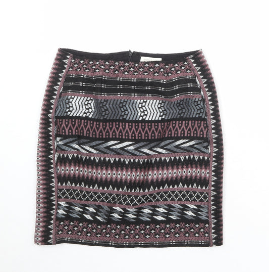 Monsoon Womens Multicoloured Geometric Polyester A-Line Skirt Size 8 Zip