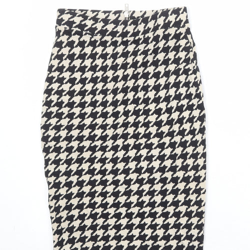 H&M Womens Black Geometric Viscose Straight & Pencil Skirt Size XS Zip - Houndstooth Pattern