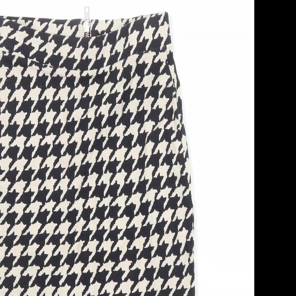 H&M Womens Black Geometric Viscose Straight & Pencil Skirt Size XS Zip - Houndstooth Pattern