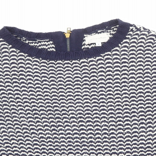 New Look Womens Blue Round Neck Geometric Acrylic Pullover Jumper Size 8
