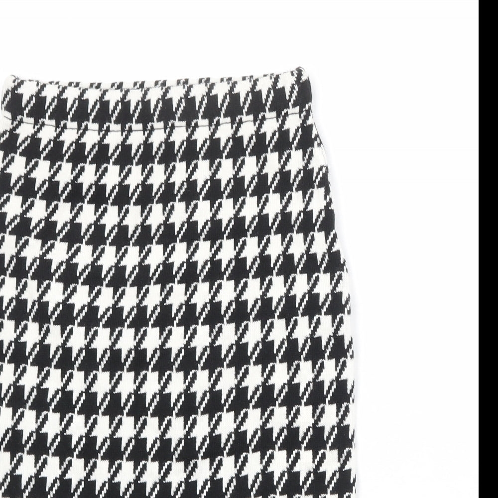 POP Womens Black Geometric Acrylic Straight & Pencil Skirt Size S - Houndstooth Pattern