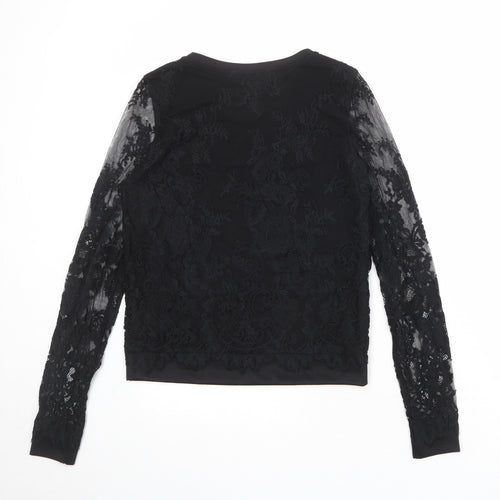 H&M Womens Black Floral Polyamide Pullover Sweatshirt Size S Pullover