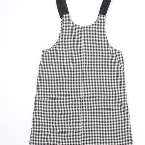 Marks and Spencer Girls Black Check Polyester Pinafore/Dungaree Dress Size 13-14 Years Scoop Neck Buckle