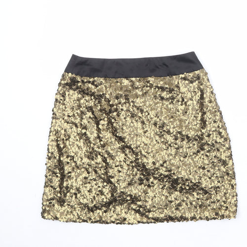 Jane Norman Womens Gold Polyester A-Line Skirt Size 8 Hook & Eye