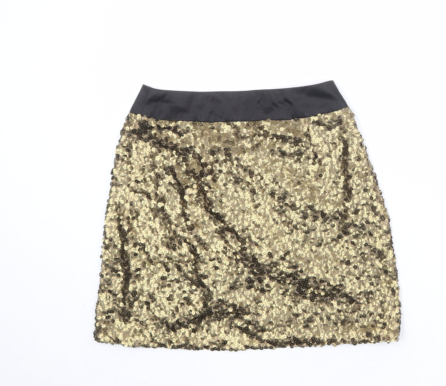 Jane Norman Womens Gold Polyester A-Line Skirt Size 8 Hook & Eye