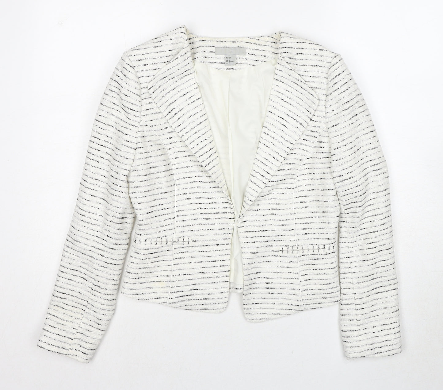 H&M Womens White Striped Jacket Blazer Size 10