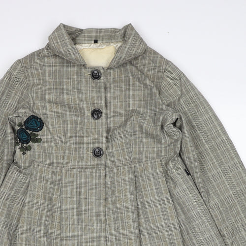 Laga Womens Beige Geometric Overcoat Coat Size M Button - Flower Detail