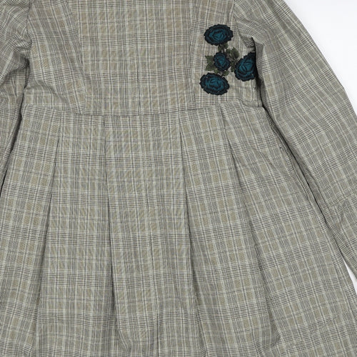 Laga Womens Beige Geometric Overcoat Coat Size M Button - Flower Detail