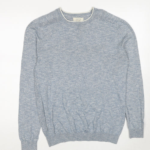 River Island Mens Blue Round Neck Cotton Pullover Jumper Size M Long Sleeve