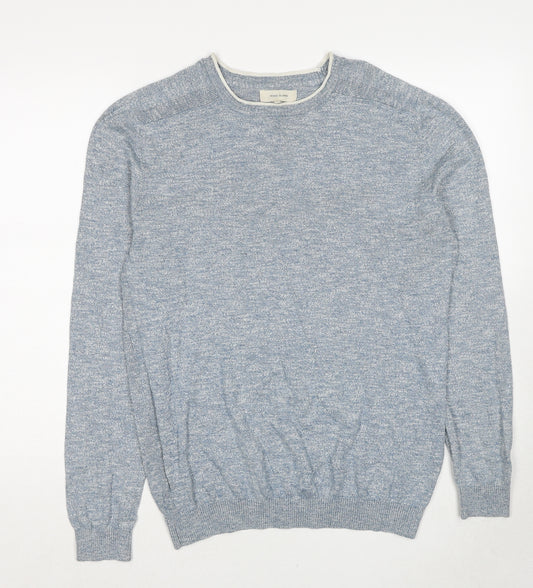 River Island Mens Blue Round Neck Cotton Pullover Jumper Size M Long Sleeve