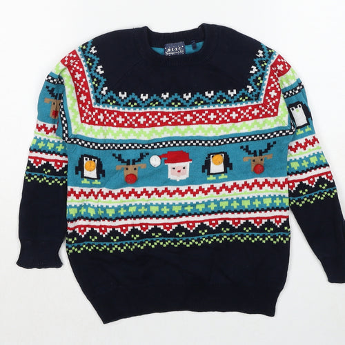 Next Level Boys Multicoloured Crew Neck Geometric Cotton Pullover Jumper Size 5-6 Years Pullover - Christmas
