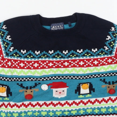 Next Level Boys Multicoloured Crew Neck Geometric Cotton Pullover Jumper Size 5-6 Years Pullover - Christmas