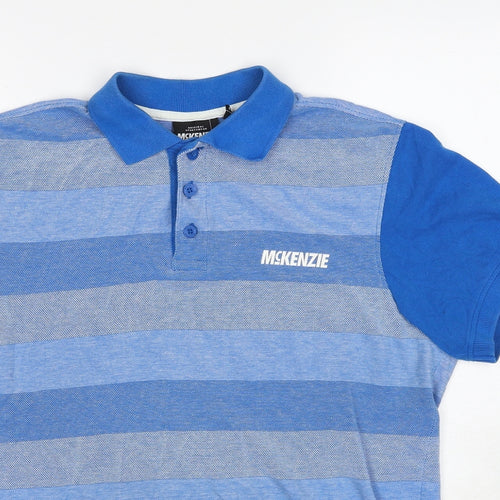 McKenzie Mens Blue Striped Cotton Polo Size M Collared Pullover