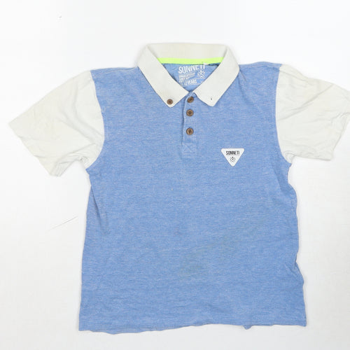 Sonneti Boys Blue Cotton Basic Polo Size 10-11 Years Collared Pullover - Age 10-12 Years