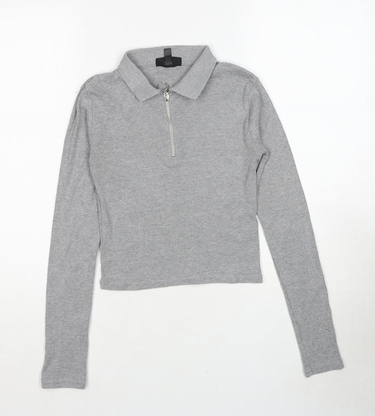 Topshop Womens Grey Collared Cotton Pullover Jumper Size 8