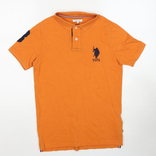 US Polo Assn. Boys Orange Cotton Basic Polo Size 12-13 Years Collared Pullover