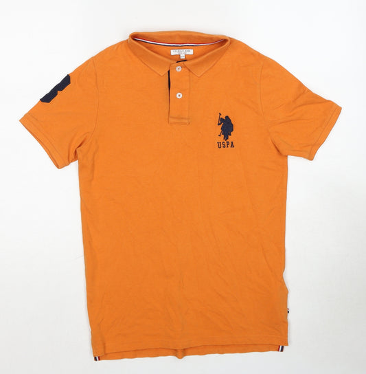 US Polo Assn. Boys Orange Cotton Basic Polo Size 12-13 Years Collared Pullover